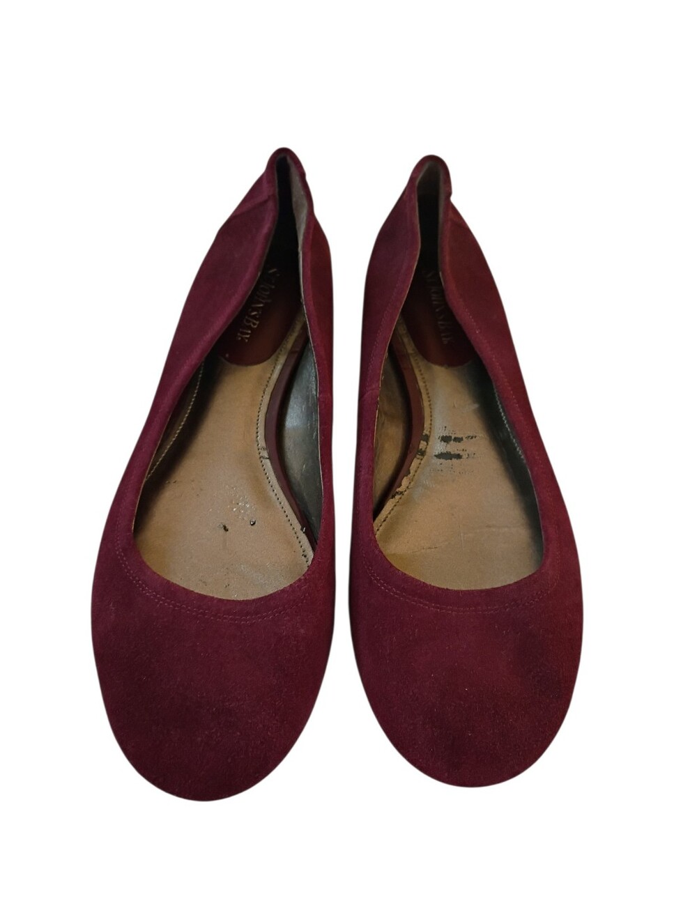 Women’s Burgundy Suede Ballet Flats Round Toe Slip On Shoes Sz 10